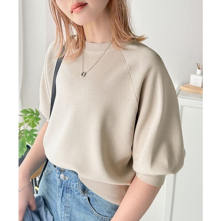 抜け感のある洗練デザイン。ラグランコンパクトスウェット風ニット(半袖） | Classical Elf  | 詳細画像30 