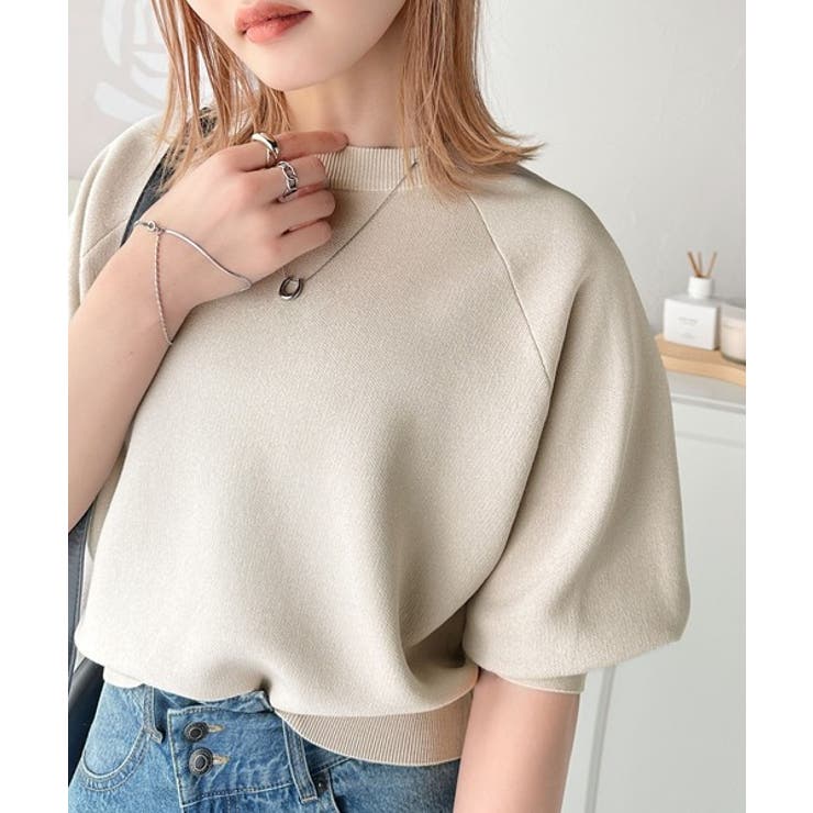 抜け感のある洗練デザイン。ラグランコンパクトスウェット風ニット(半袖） | Classical Elf  | 詳細画像31 