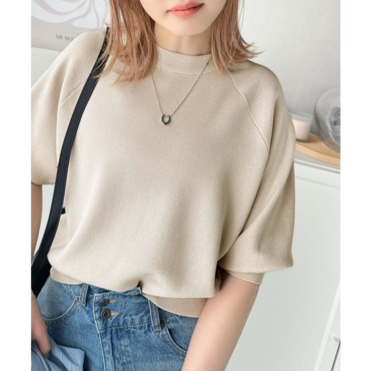 抜け感のある洗練デザイン。ラグランコンパクトスウェット風ニット(半袖） | Classical Elf  | 詳細画像33 