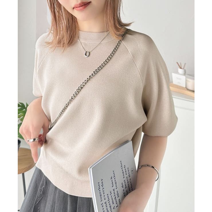 抜け感のある洗練デザイン。ラグランコンパクトスウェット風ニット(半袖） | Classical Elf  | 詳細画像34 