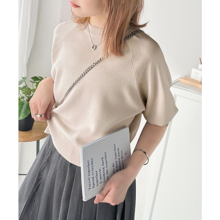 抜け感のある洗練デザイン。ラグランコンパクトスウェット風ニット(半袖） | Classical Elf  | 詳細画像36 