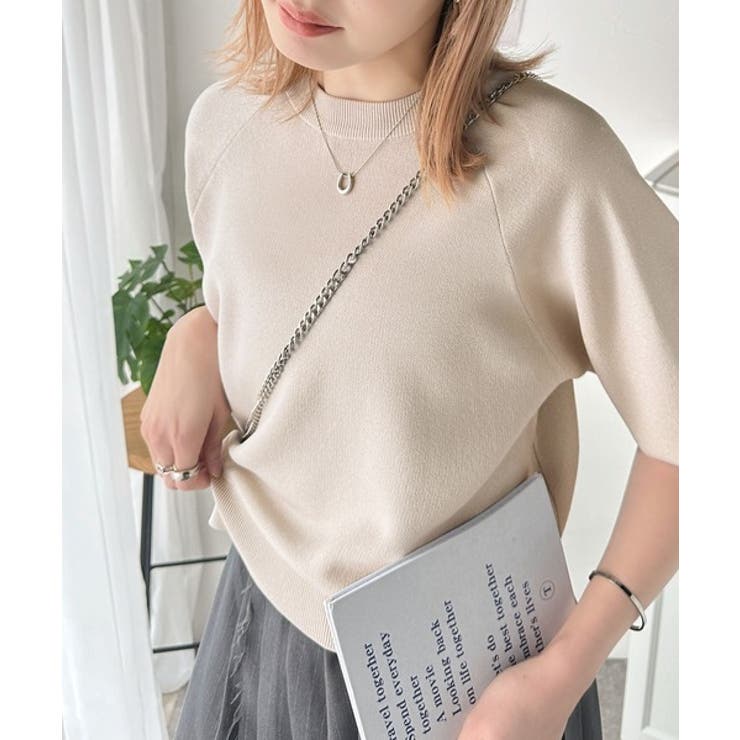 抜け感のある洗練デザイン。ラグランコンパクトスウェット風ニット(半袖） | Classical Elf  | 詳細画像37 