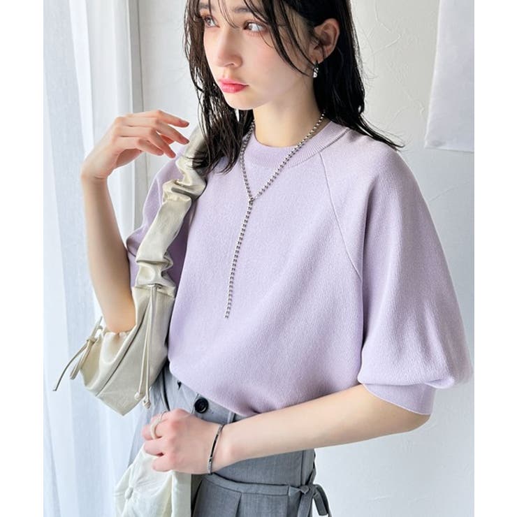 抜け感のある洗練デザイン。ラグランコンパクトスウェット風ニット(半袖） | Classical Elf  | 詳細画像42 