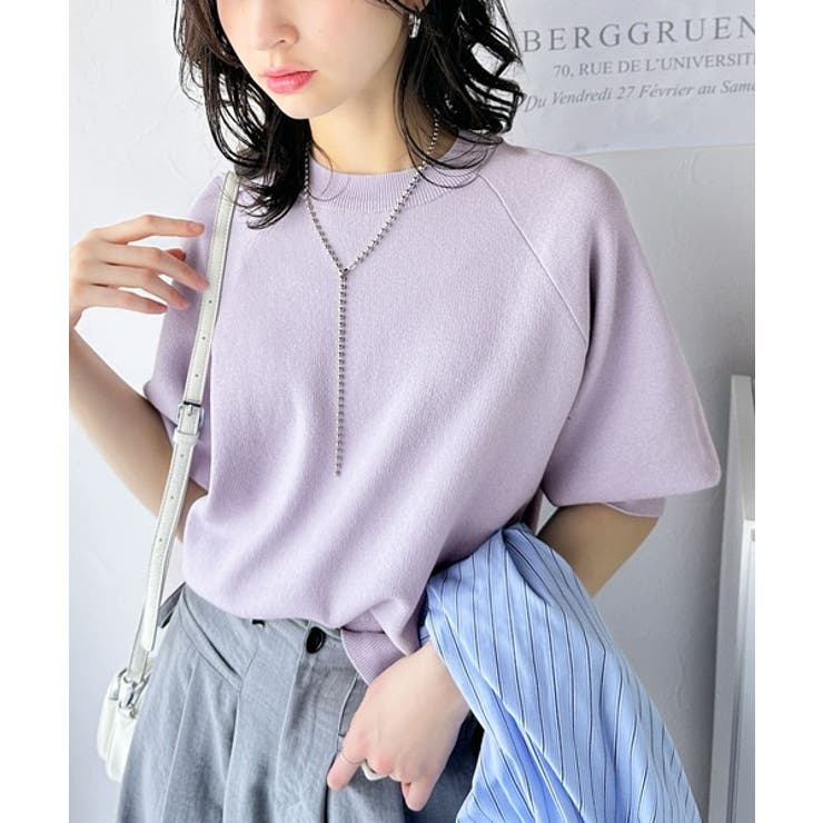 抜け感のある洗練デザイン。ラグランコンパクトスウェット風ニット(半袖） | Classical Elf  | 詳細画像45 