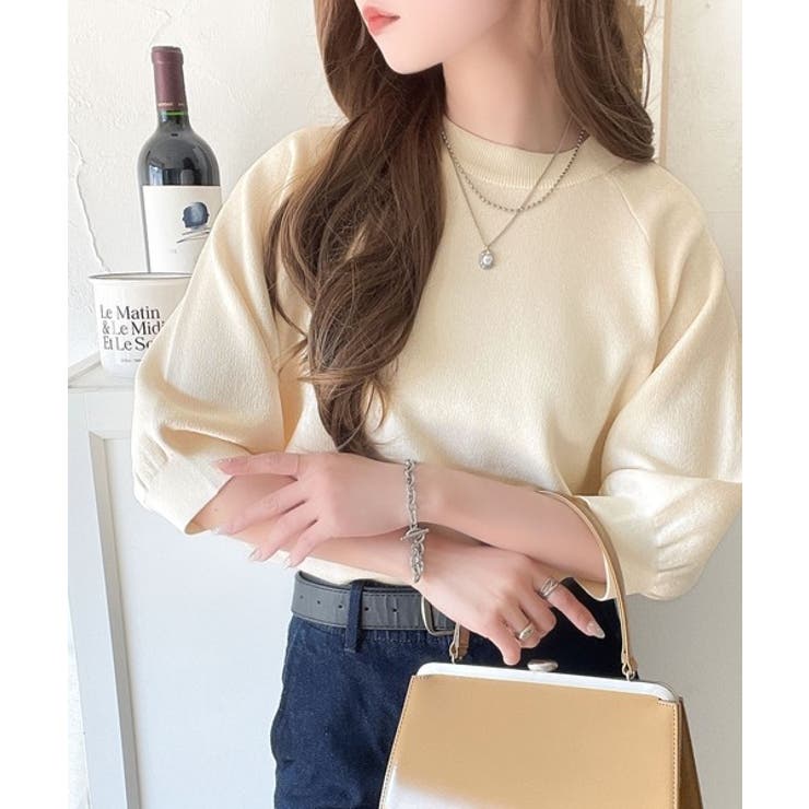 抜け感のある洗練デザイン。ラグランコンパクトスウェット風ニット(半袖） | Classical Elf  | 詳細画像1 