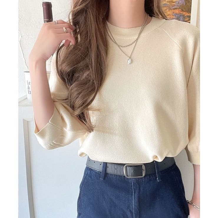 抜け感のある洗練デザイン。ラグランコンパクトスウェット風ニット(半袖） | Classical Elf  | 詳細画像2 