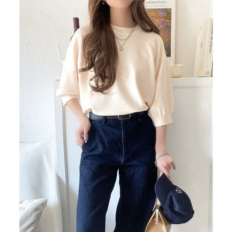 抜け感のある洗練デザイン。ラグランコンパクトスウェット風ニット(半袖） | Classical Elf  | 詳細画像4 