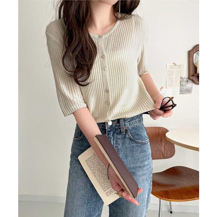 大人のこなれ感。シアーリブニット半袖カーディガン | Classical Elf  | 詳細画像5 