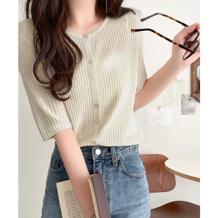 大人のこなれ感。シアーリブニット半袖カーディガン | Classical Elf  | 詳細画像6 