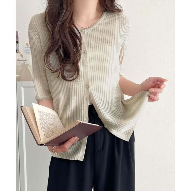 大人のこなれ感。シアーリブニット半袖カーディガン | Classical Elf  | 詳細画像8 