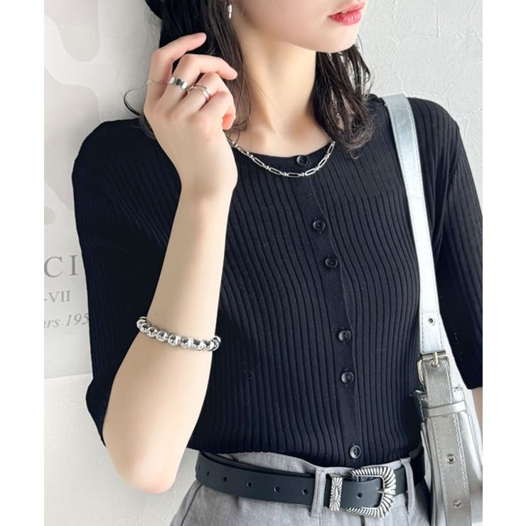 大人のこなれ感。シアーリブニット半袖カーディガン | Classical Elf  | 詳細画像10 