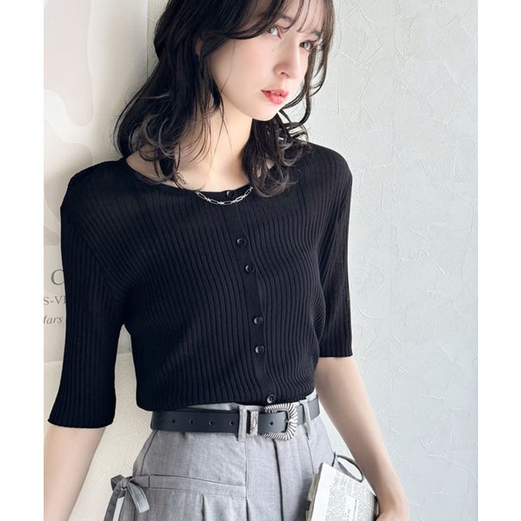 大人のこなれ感。シアーリブニット半袖カーディガン | Classical Elf  | 詳細画像12 