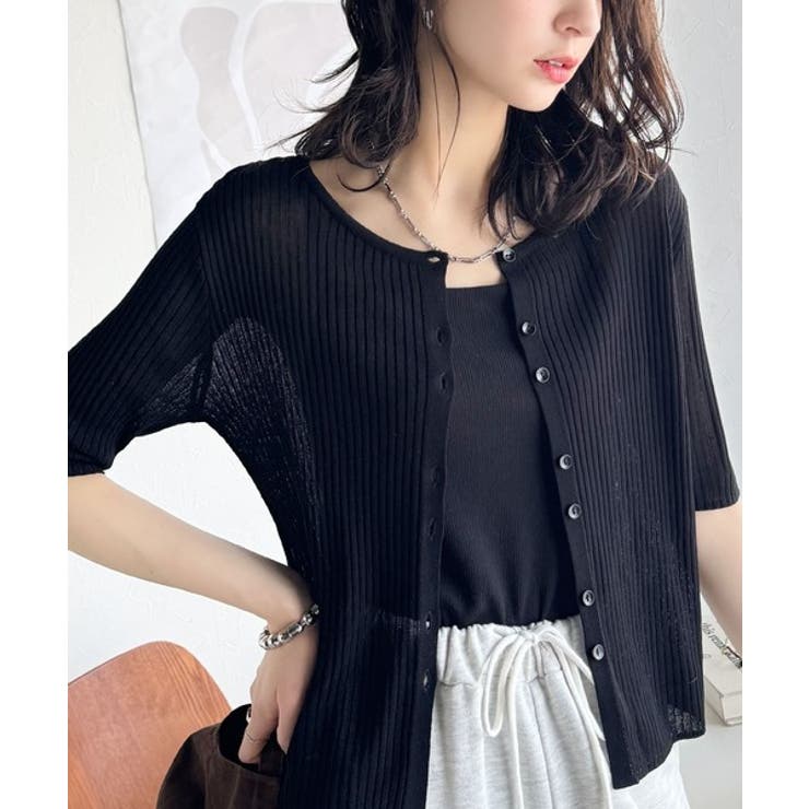 大人のこなれ感。シアーリブニット半袖カーディガン | Classical Elf  | 詳細画像19 