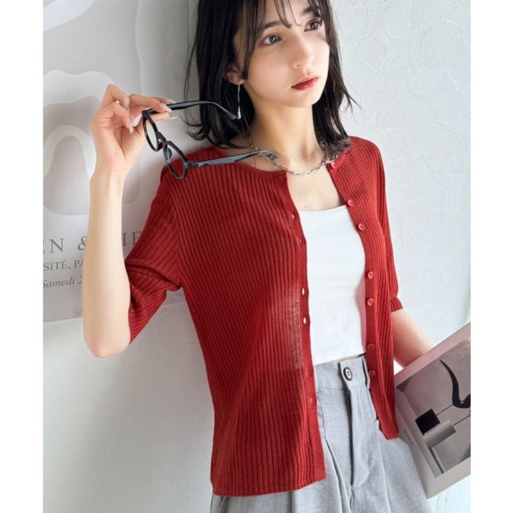 大人のこなれ感。シアーリブニット半袖カーディガン | Classical Elf  | 詳細画像48 