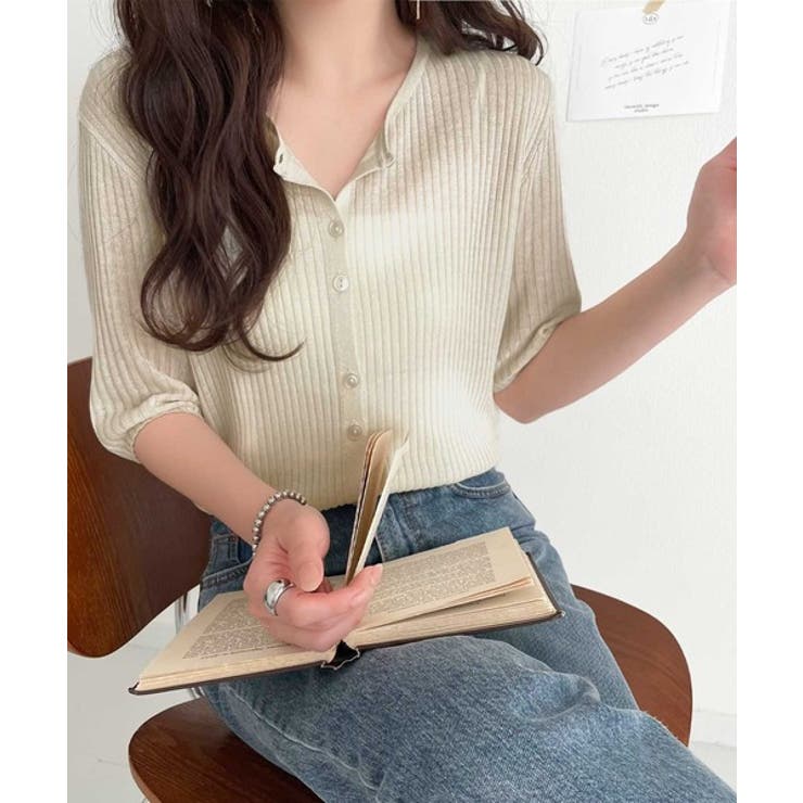 大人のこなれ感。シアーリブニット半袖カーディガン | Classical Elf  | 詳細画像1 