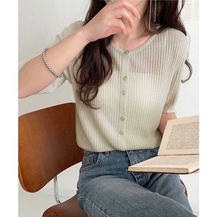 大人のこなれ感。シアーリブニット半袖カーディガン | Classical Elf  | 詳細画像3 