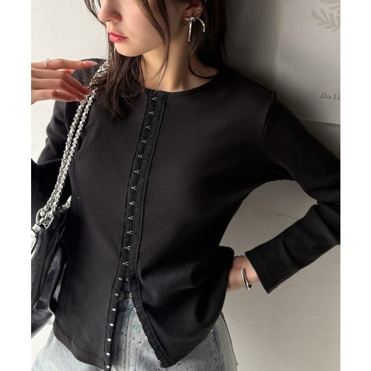 ブラック | おしゃれ感を格上げ。綿100％前後2wayシルバーホック使いカーディガントップス… | Classical Elf 