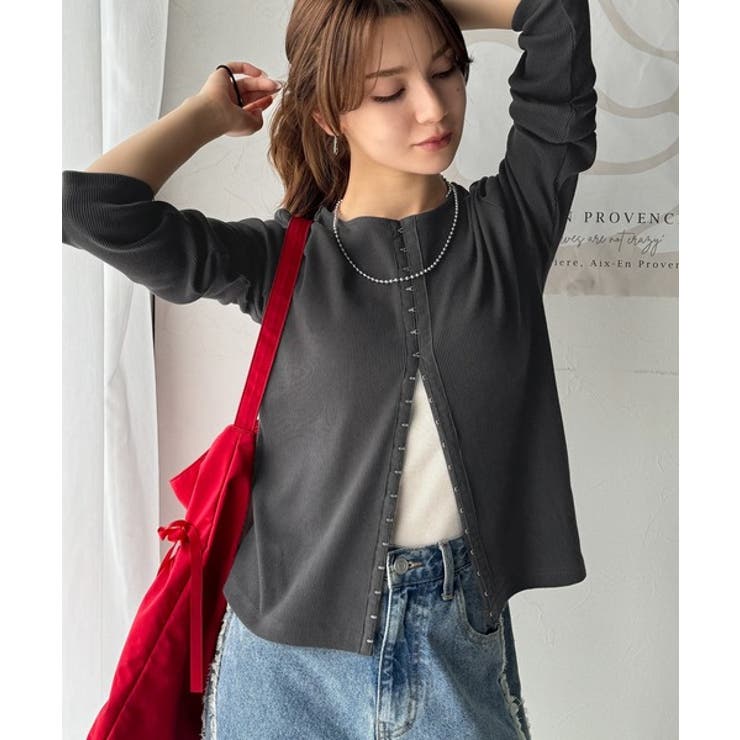 チャコール | おしゃれ感を格上げ。綿100％前後2wayシルバーホック使いカーディガントップス… | Classical Elf 