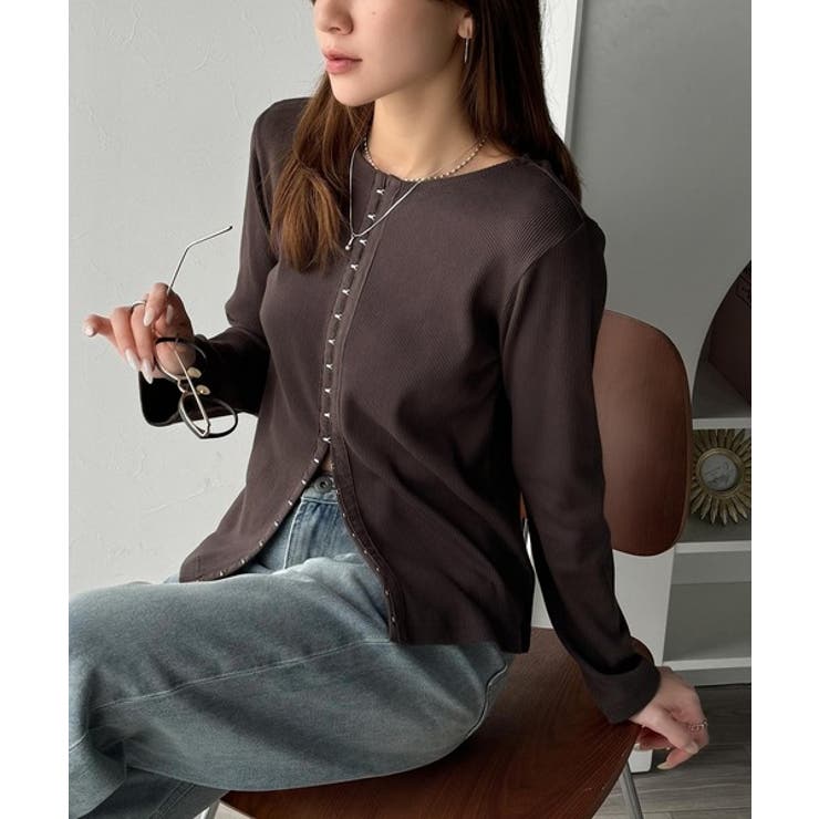 ブラウン | おしゃれ感を格上げ。綿100％前後2wayシルバーホック使いカーディガントップス… | Classical Elf 