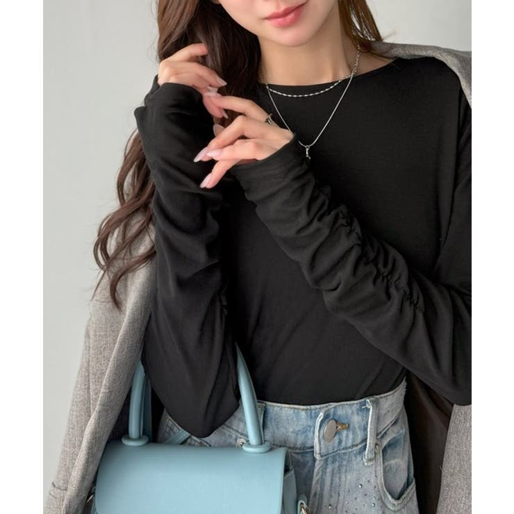 手元にニュアンスをプラス。袖シャーリングボートネックプルオーバー （長袖） | Classical Elf  | 詳細画像2 