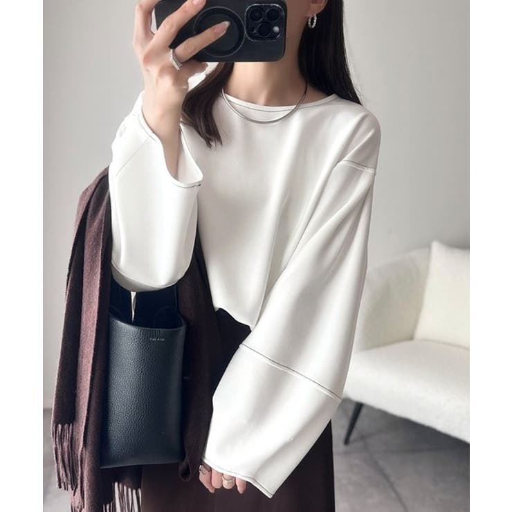 オフホワイト | ふんわり袖で、大人映え。ランタンスリーブ切替ステッチプルオーバー（長袖） | Classical Elf 