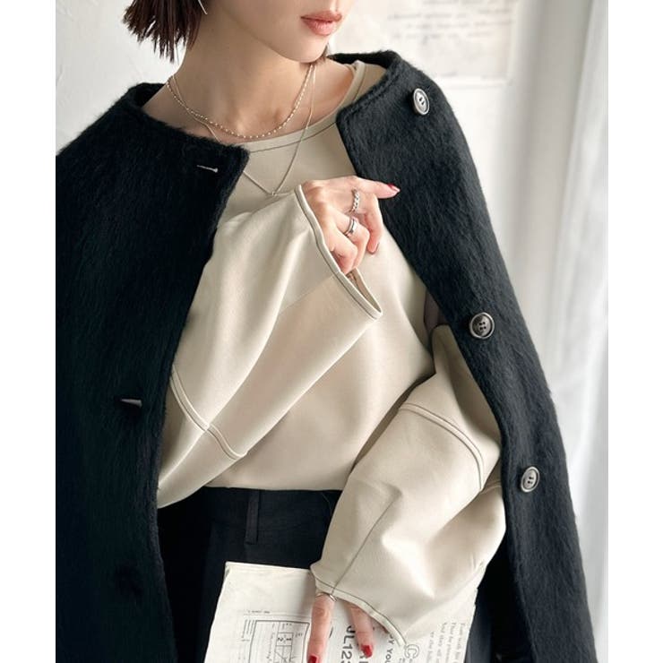 グレージュ | ふんわり袖で、大人映え。ランタンスリーブ切替ステッチプルオーバー（長袖） | Classical Elf 