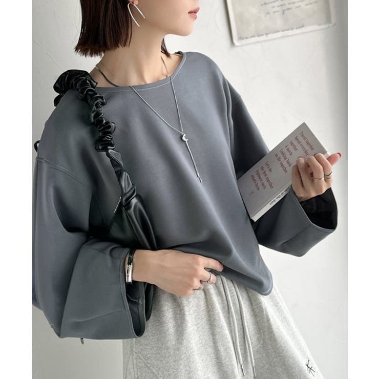 ブルー | ふんわり袖で、大人映え。ランタンスリーブ切替ステッチプルオーバー（長袖） | Classical Elf 