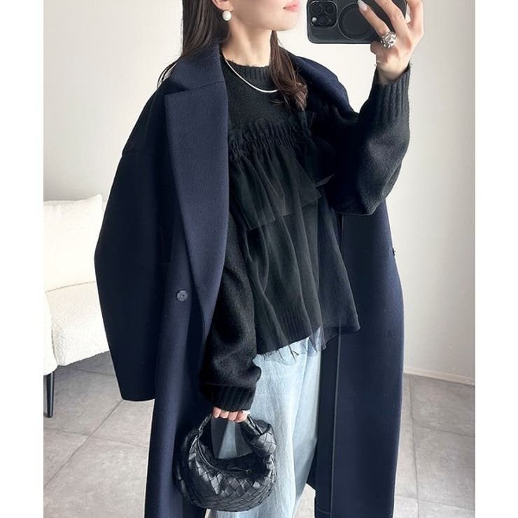 大人の女性にぴったり！チュールドッキングボリュームスリーブニット（長袖） | Classical Elf  | 詳細画像5 