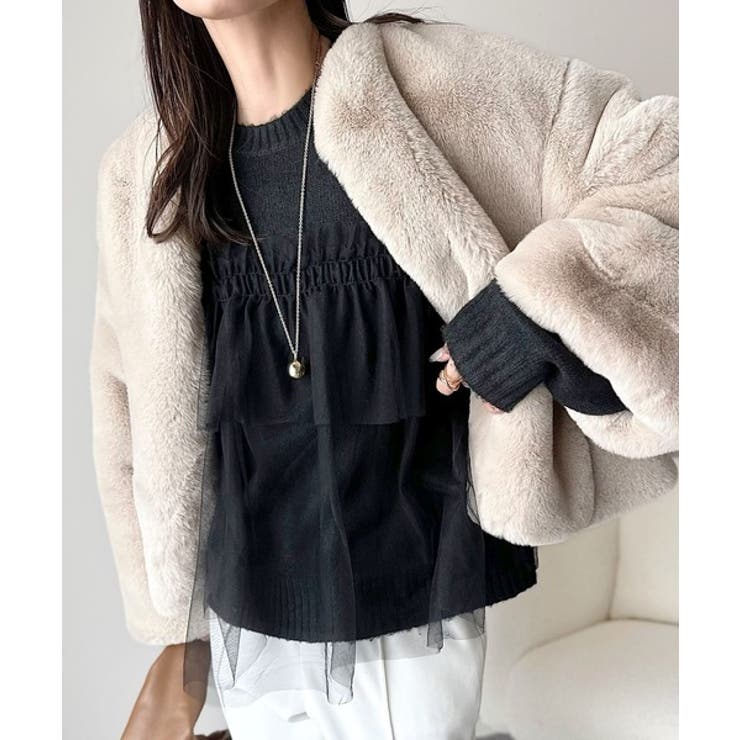 大人の女性にぴったり！チュールドッキングボリュームスリーブニット（長袖） | Classical Elf  | 詳細画像7 