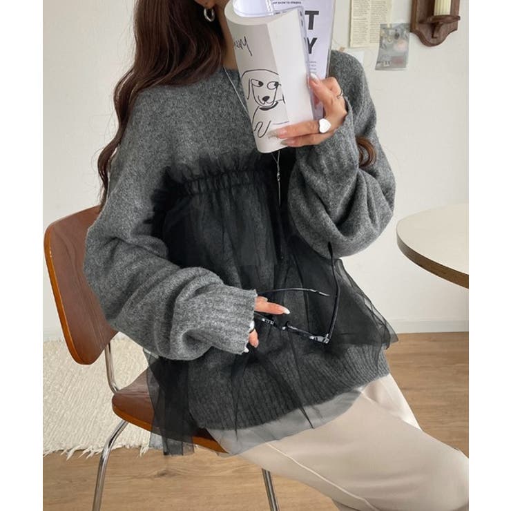 大人の女性にぴったり！チュールドッキングボリュームスリーブニット（長袖） | Classical Elf  | 詳細画像9 