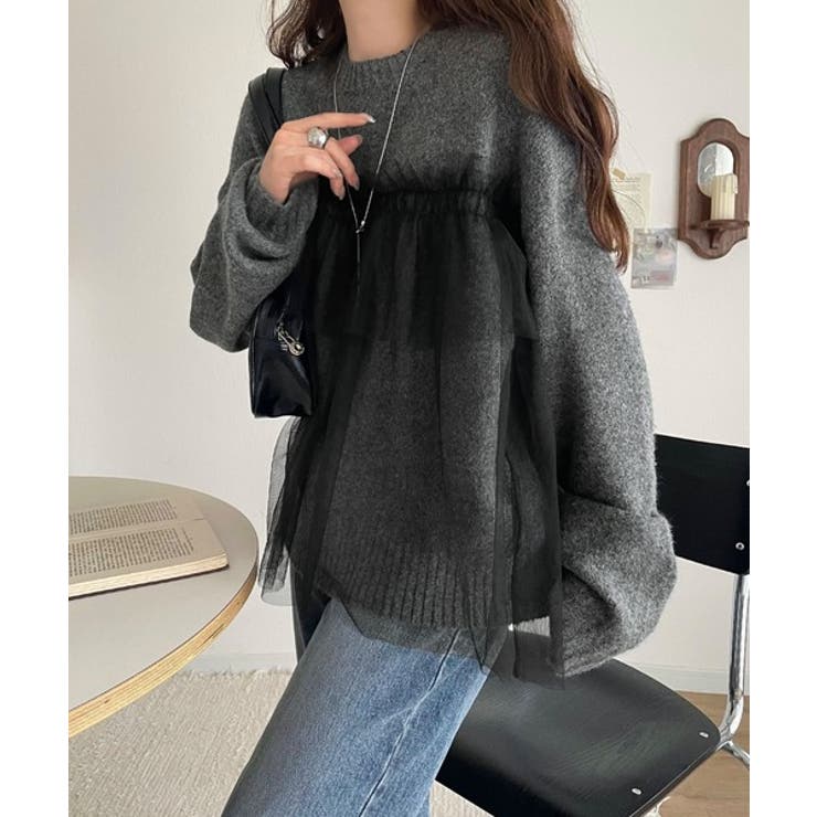 大人の女性にぴったり！チュールドッキングボリュームスリーブニット（長袖） | Classical Elf  | 詳細画像10 