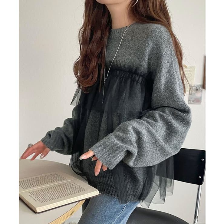 大人の女性にぴったり！チュールドッキングボリュームスリーブニット（長袖） | Classical Elf  | 詳細画像11 