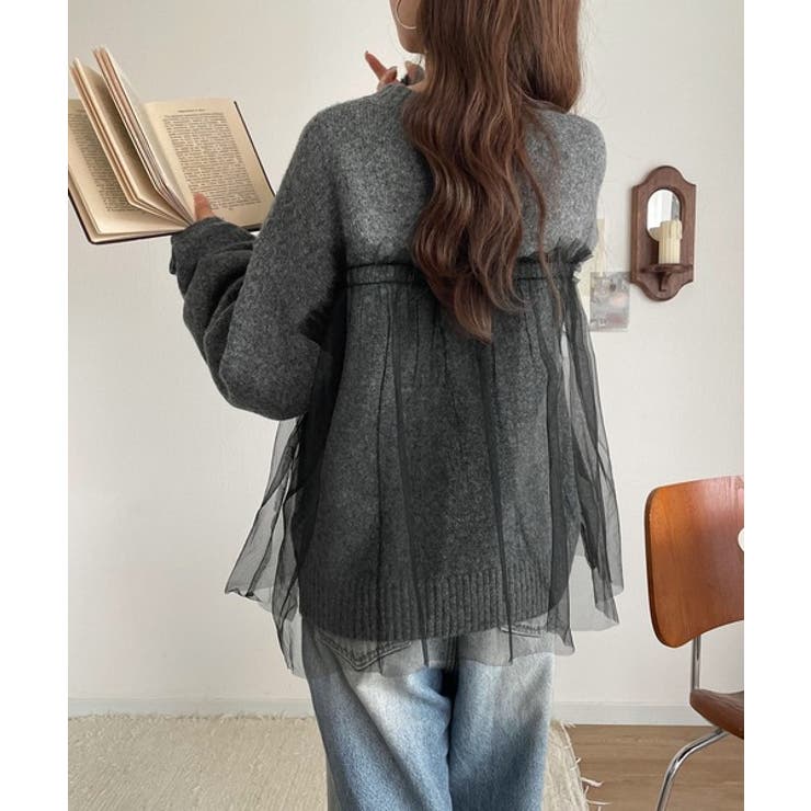 大人の女性にぴったり！チュールドッキングボリュームスリーブニット（長袖） | Classical Elf  | 詳細画像14 