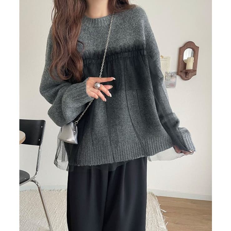 大人の女性にぴったり！チュールドッキングボリュームスリーブニット（長袖） | Classical Elf  | 詳細画像15 