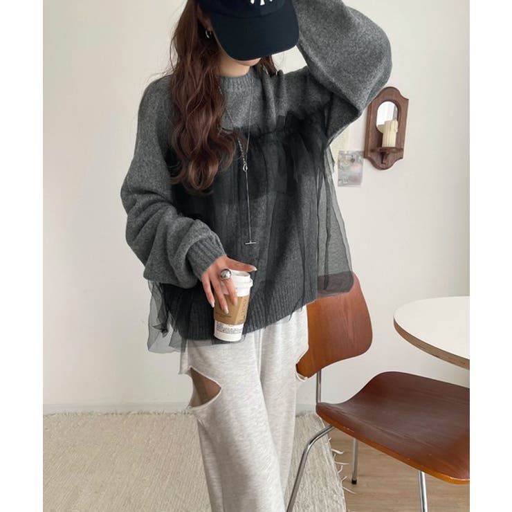 大人の女性にぴったり！チュールドッキングボリュームスリーブニット（長袖） | Classical Elf  | 詳細画像17 