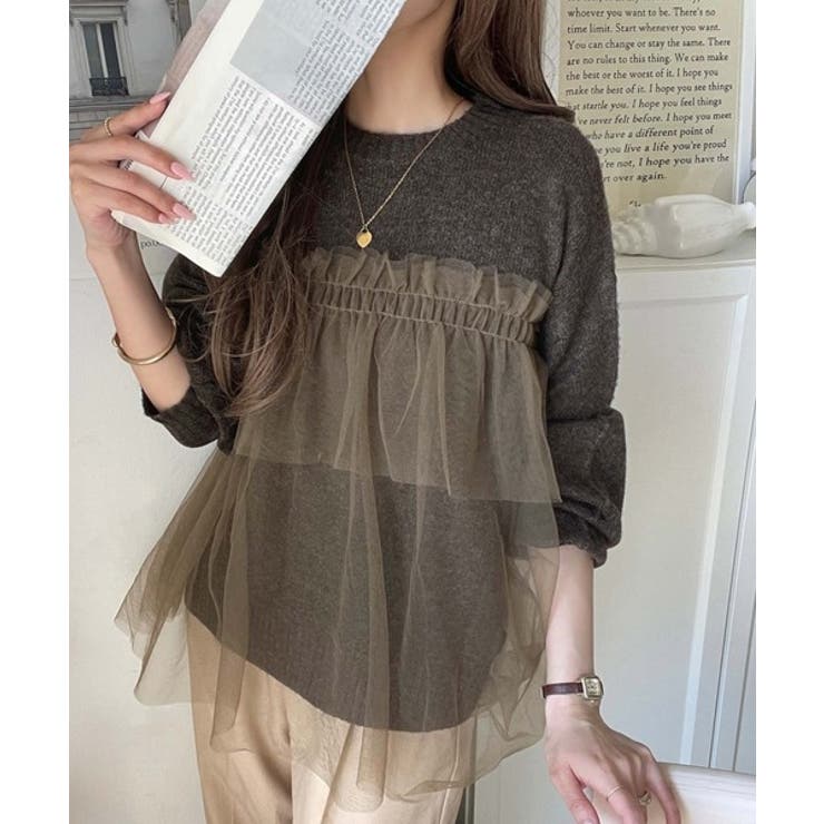 大人の女性にぴったり！チュールドッキングボリュームスリーブニット（長袖） | Classical Elf  | 詳細画像19 