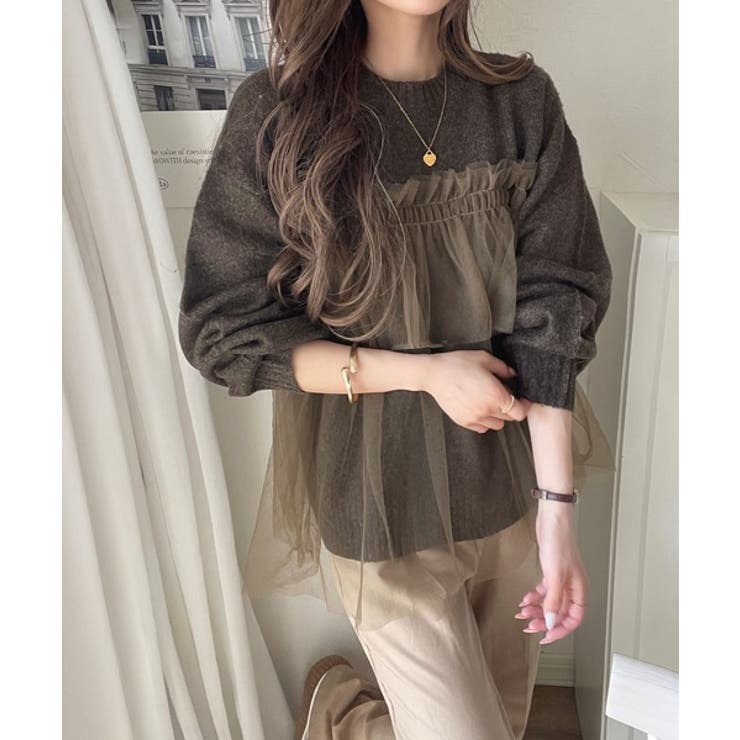 大人の女性にぴったり！チュールドッキングボリュームスリーブニット（長袖） | Classical Elf  | 詳細画像20 