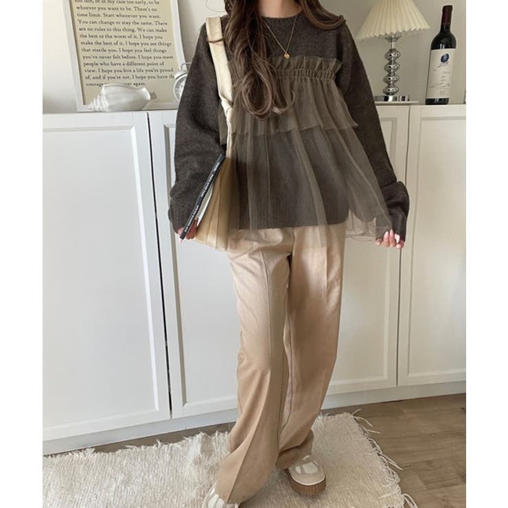 大人の女性にぴったり！チュールドッキングボリュームスリーブニット（長袖） | Classical Elf  | 詳細画像21 