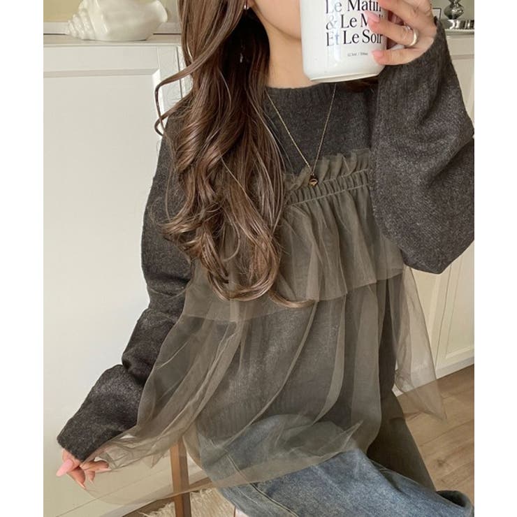 大人の女性にぴったり！チュールドッキングボリュームスリーブニット（長袖） | Classical Elf  | 詳細画像22 