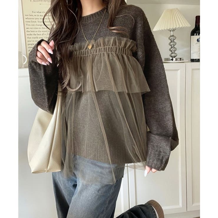 大人の女性にぴったり！チュールドッキングボリュームスリーブニット（長袖） | Classical Elf  | 詳細画像23 