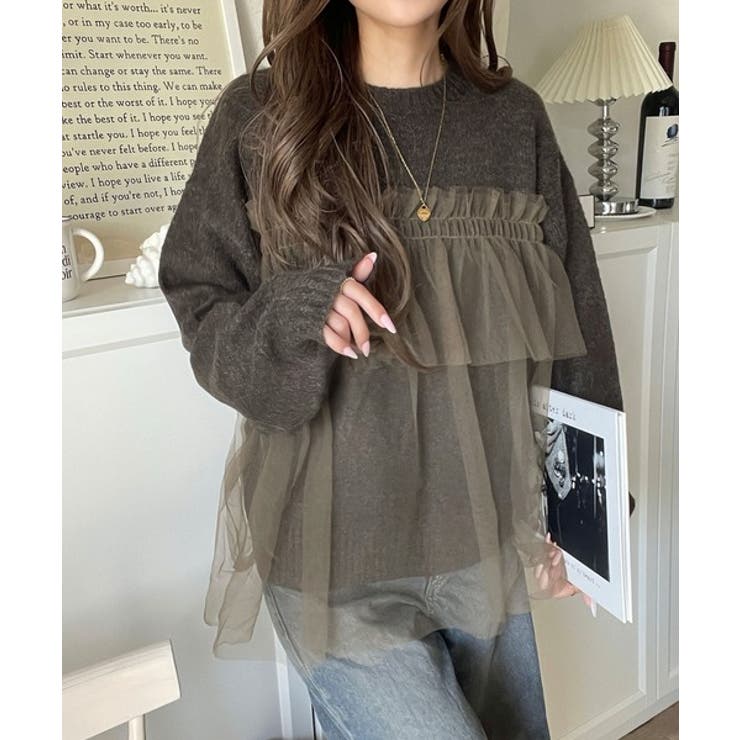 大人の女性にぴったり！チュールドッキングボリュームスリーブニット（長袖） | Classical Elf  | 詳細画像24 