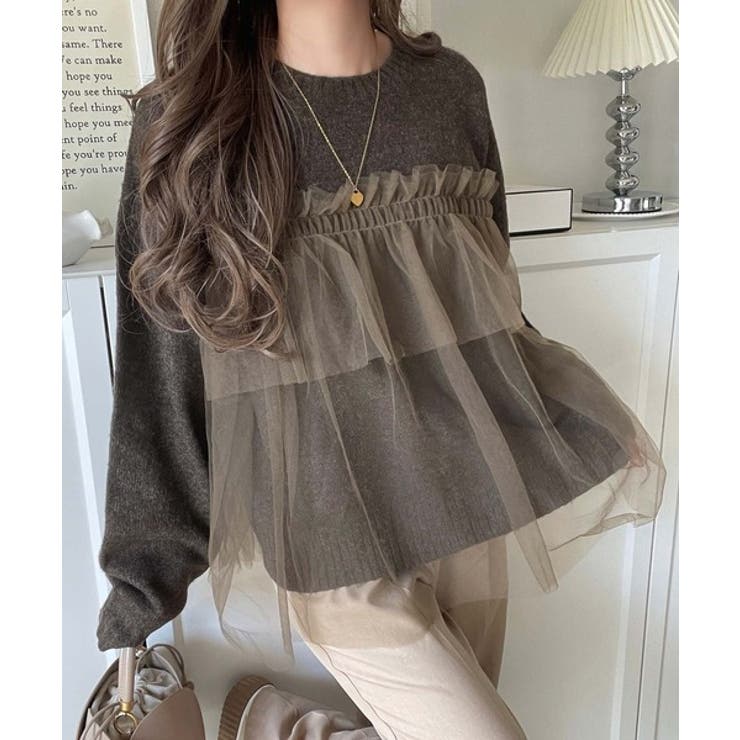 大人の女性にぴったり！チュールドッキングボリュームスリーブニット（長袖） | Classical Elf  | 詳細画像25 