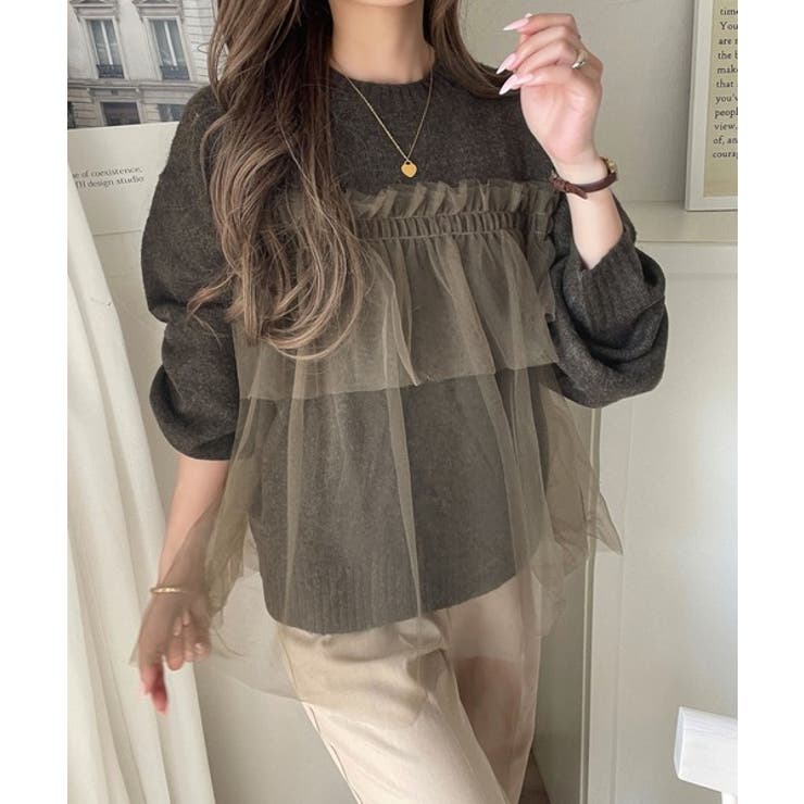 大人の女性にぴったり！チュールドッキングボリュームスリーブニット（長袖） | Classical Elf  | 詳細画像26 