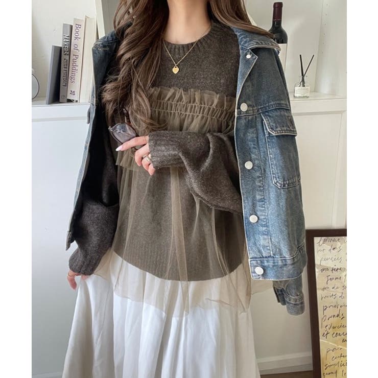 大人の女性にぴったり！チュールドッキングボリュームスリーブニット（長袖） | Classical Elf  | 詳細画像28 