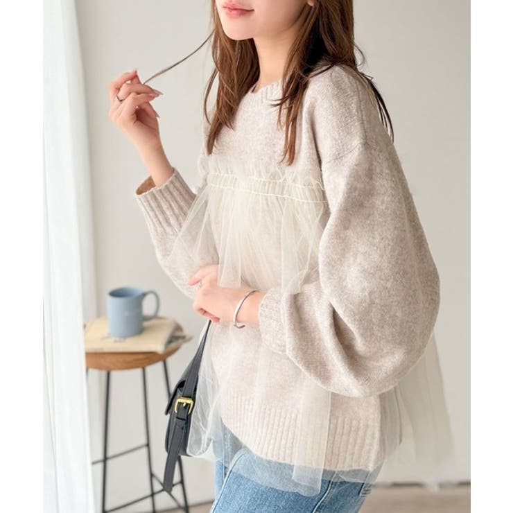 大人の女性にぴったり！チュールドッキングボリュームスリーブニット（長袖） | Classical Elf  | 詳細画像30 