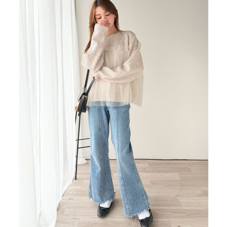 大人の女性にぴったり！チュールドッキングボリュームスリーブニット（長袖） | Classical Elf  | 詳細画像33 