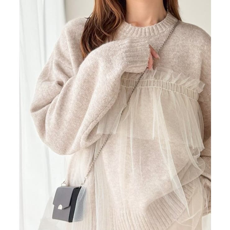 大人の女性にぴったり！チュールドッキングボリュームスリーブニット（長袖） | Classical Elf  | 詳細画像35 