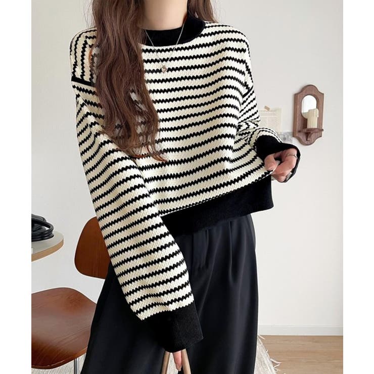 白黒ボーダー | 立体感のある太リブで上品映え。太リブニット | Classical Elf 