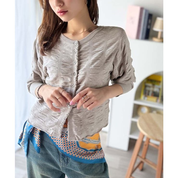 さらり羽織りココロおどる♪前後2way7分袖シャーリングニットカーディガン | Classical Elf  | 詳細画像16 