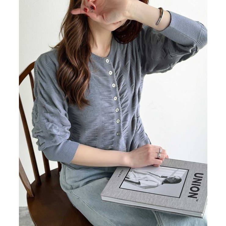 ブルー | さらり羽織りココロおどる♪前後2way7分袖シャーリングニットカーディガン | Classical Elf 